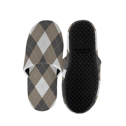 Brown And White Argyle Pattern Print Slippers