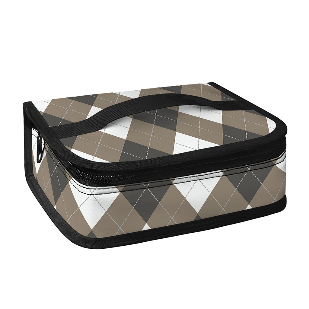 Brown And White Argyle Pattern Print Small Lunch Bag