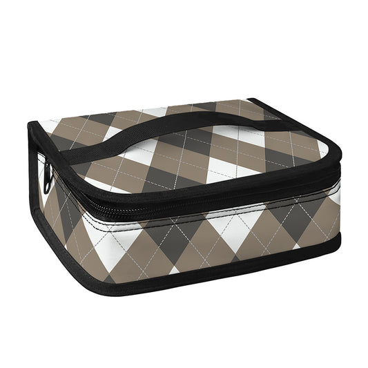 Brown And White Argyle Pattern Print Small Lunch Bag