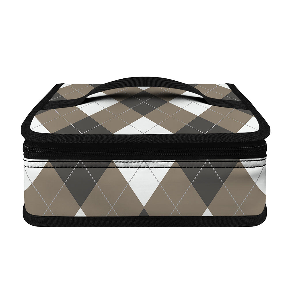 Brown And White Argyle Pattern Print Small Lunch Bag
