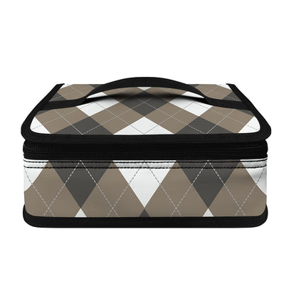 Brown And White Argyle Pattern Print Small Lunch Bag