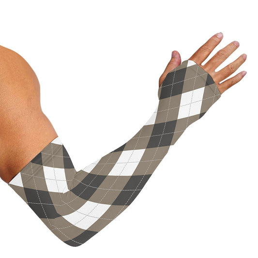 Brown And White Argyle Pattern Print Sun Protection Arm Sleeves