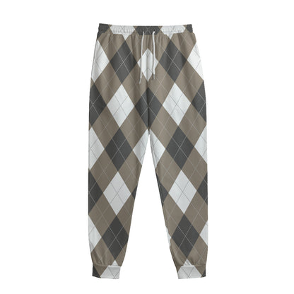 Brown And White Argyle Pattern Print Sweatpants