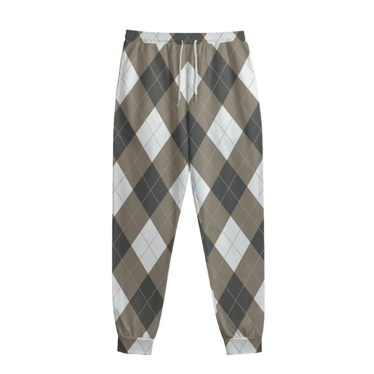 Brown And White Argyle Pattern Print Sweatpants