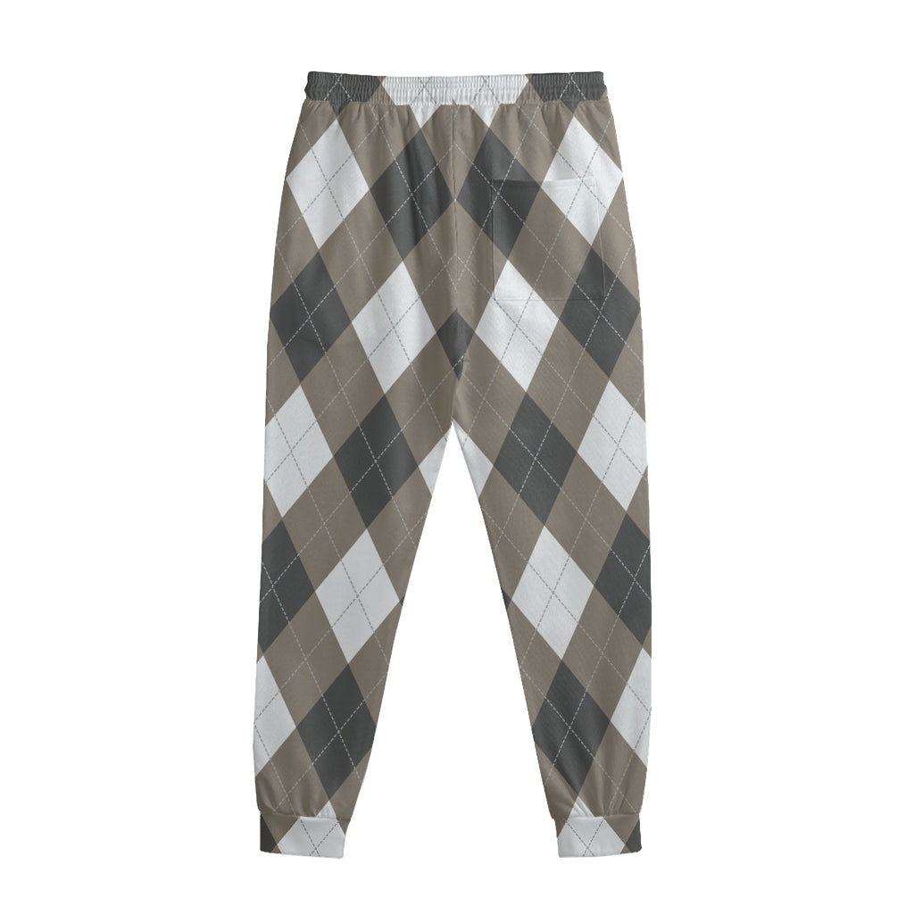 Brown And White Argyle Pattern Print Sweatpants