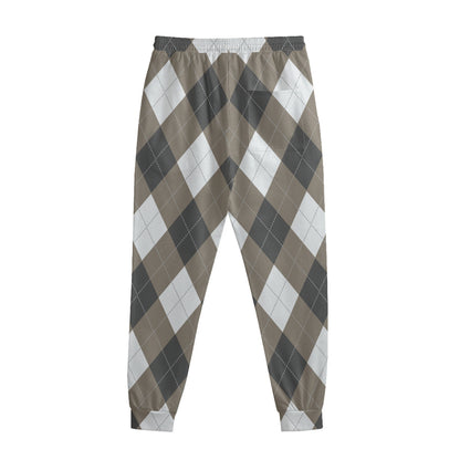 Brown And White Argyle Pattern Print Sweatpants