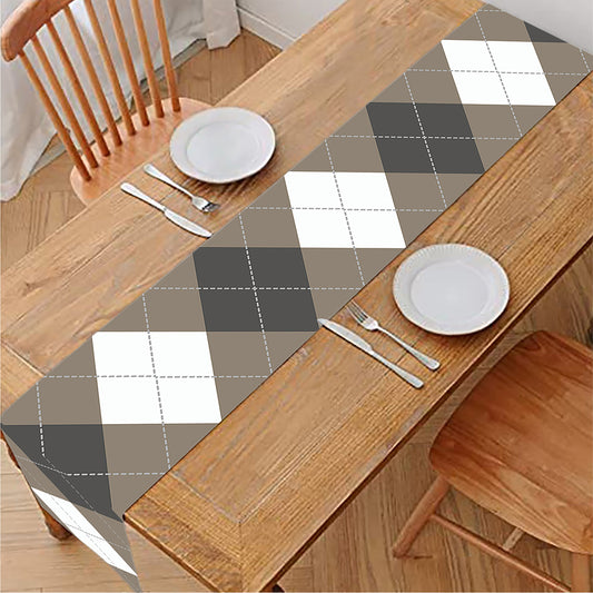 Brown And White Argyle Pattern Print Table Runner