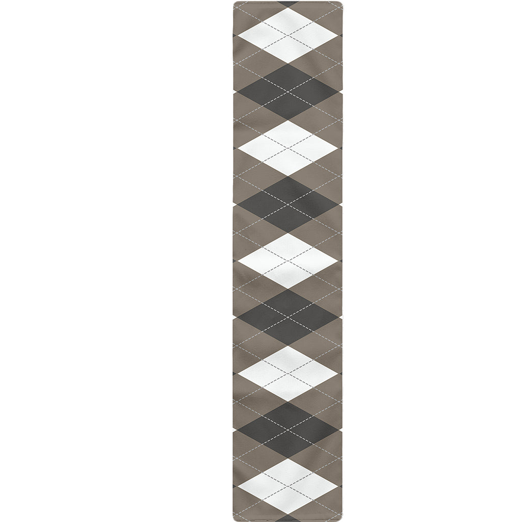 Brown And White Argyle Pattern Print Table Runner