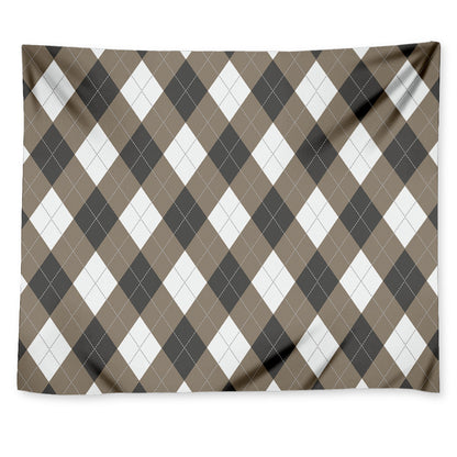 Brown And White Argyle Pattern Print Tapestry