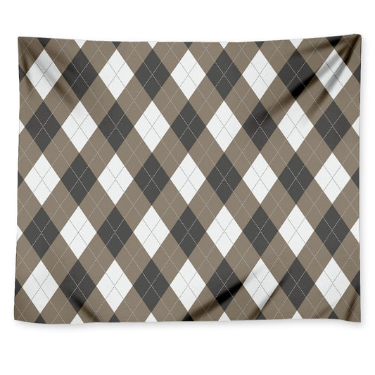 Brown And White Argyle Pattern Print Tapestry