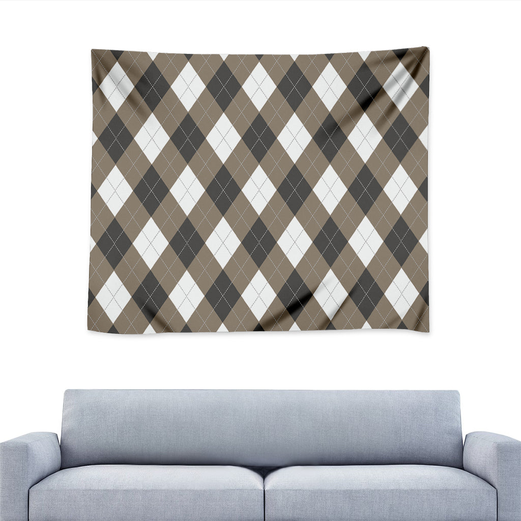 Brown And White Argyle Pattern Print Tapestry