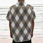 Brown And White Argyle Pattern Print Textured Short Sleeve Shirt