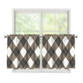 Brown And White Argyle Pattern Print Tier Curtains