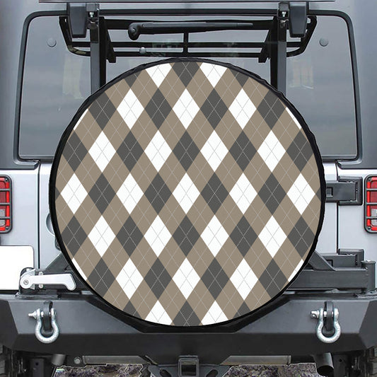 Brown And White Argyle Pattern Print Tire Cover