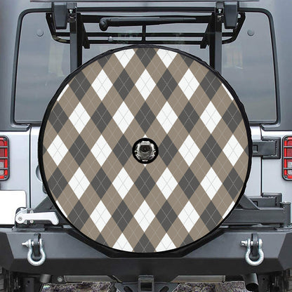 Brown And White Argyle Pattern Print Tire Cover With Camera Hole