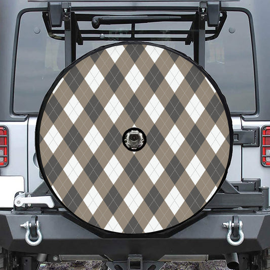 Brown And White Argyle Pattern Print Tire Cover With Camera Hole
