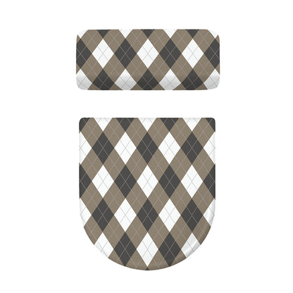 Brown And White Argyle Pattern Print Toilet Lid And Tank Cover Set