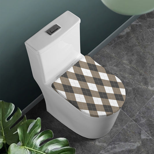 Brown And White Argyle Pattern Print Toilet Lid Cover