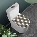 Brown And White Argyle Pattern Print Toilet Lid Cover