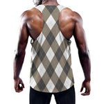 Brown And White Argyle Pattern Print Training Tank Top