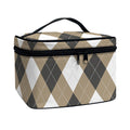 Brown And White Argyle Pattern Print Travel Makeup Bag