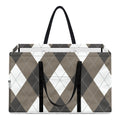 Brown And White Argyle Pattern Print Utility Tote Bag