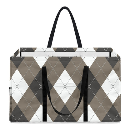Brown And White Argyle Pattern Print Utility Tote Bag