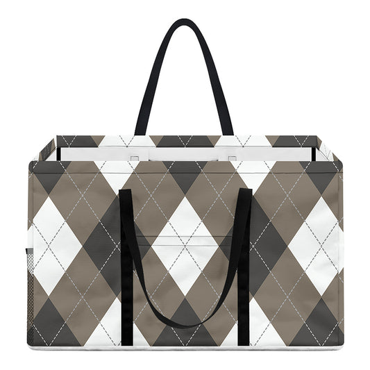 Brown And White Argyle Pattern Print Utility Tote Bag