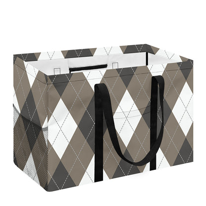 Brown And White Argyle Pattern Print Utility Tote Bag