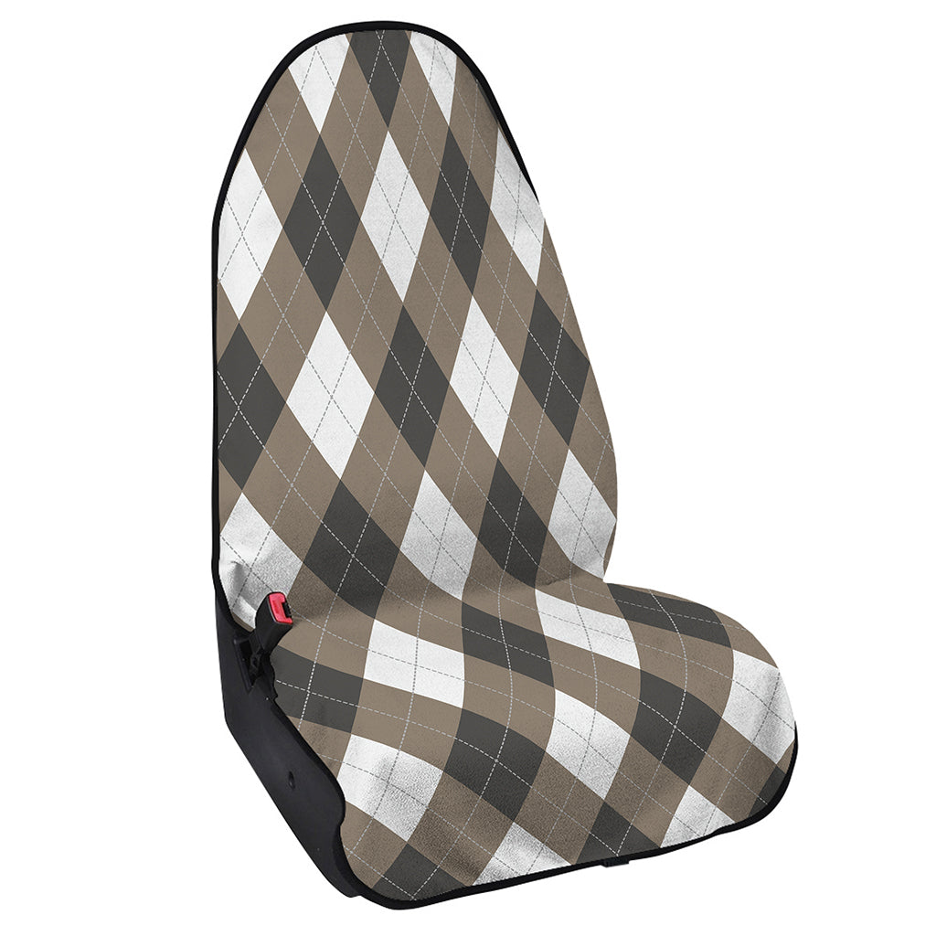 Brown And White Argyle Pattern Print Waterproof Car Seat Cover