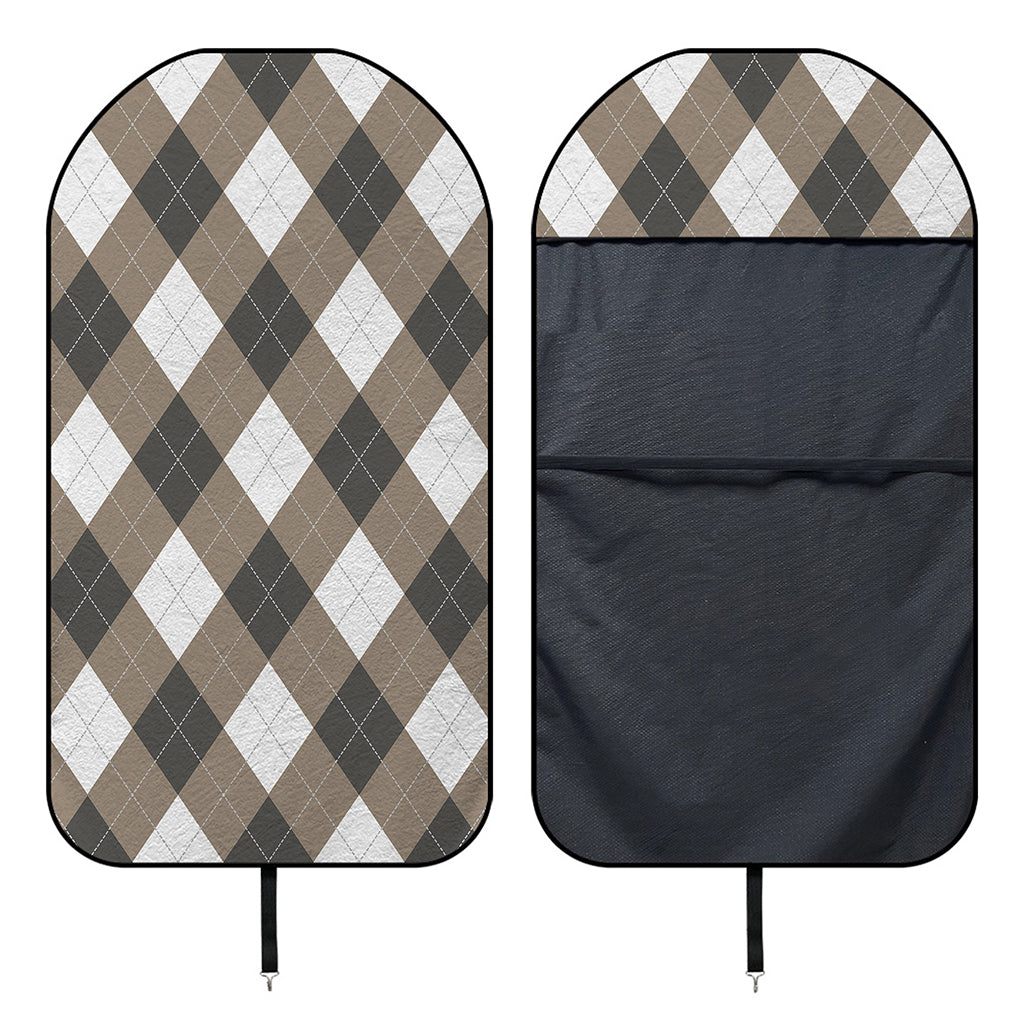 Brown And White Argyle Pattern Print Waterproof Car Seat Cover