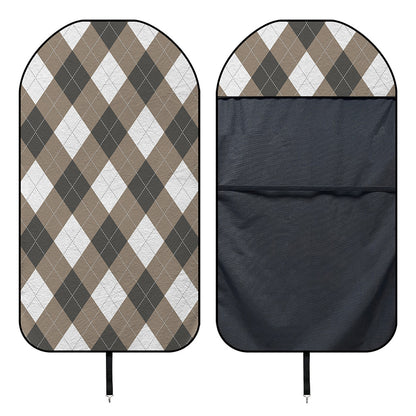 Brown And White Argyle Pattern Print Waterproof Car Seat Cover