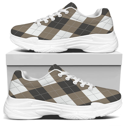Brown And White Argyle Pattern Print White Chunky Shoes