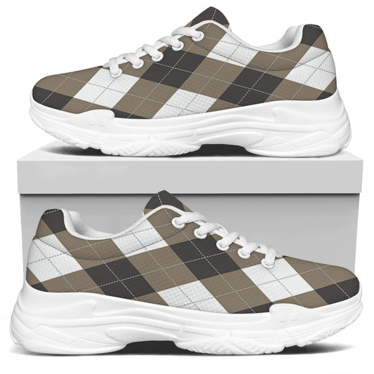 Brown And White Argyle Pattern Print White Chunky Shoes