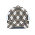 Brown And White Argyle Pattern Print White Mesh Trucker Cap