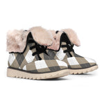 Brown And White Argyle Pattern Print Winter Boots