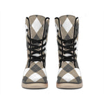 Brown And White Argyle Pattern Print Winter Boots