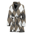 Brown And White Argyle Pattern Print Women's Bathrobe