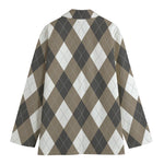 Brown And White Argyle Pattern Print Women's Blazer
