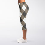 Brown And White Argyle Pattern Print Women's Capri Leggings