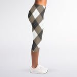 Brown And White Argyle Pattern Print Women's Capri Leggings