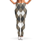 Brown And White Argyle Pattern Print Women's Leggings