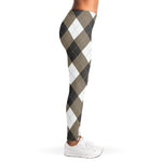 Brown And White Argyle Pattern Print Women's Leggings