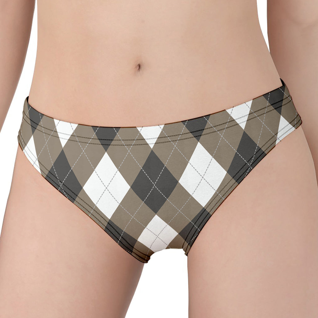 Brown And White Argyle Pattern Print Women's Panties