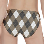 Brown And White Argyle Pattern Print Women's Panties