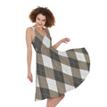 Brown And White Argyle Pattern Print Sleeveless Knee Length Dress