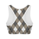 Brown And White Argyle Pattern Print Women's Sports Bra