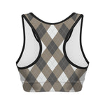 Brown And White Argyle Pattern Print Women's Sports Bra