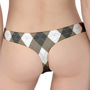 Brown And White Argyle Pattern Print Women's Thong