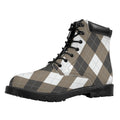 Brown And White Argyle Pattern Print Padded Collar Lace Up Boots